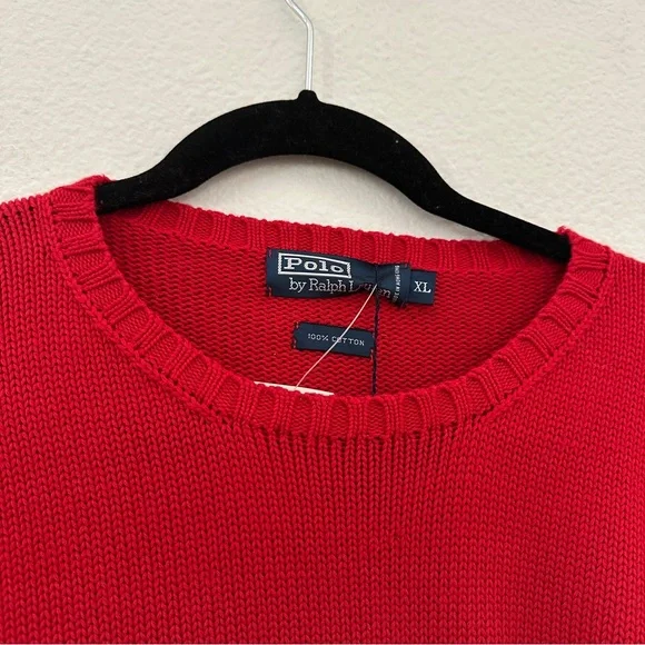 Polo by Ralph Lauren Men´s Vibrant Red Crewneck Knit Sweater Crewneck